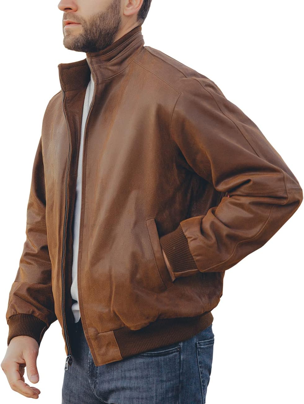 610UpPTqGL._AC_SL1300_.jpg Men's Real Leather Bomber Casual Jacket - 图片 1