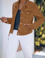 Women's Basic Button Down Stretch Fitted Long Sves Denim Jean Jacket - 图片 2