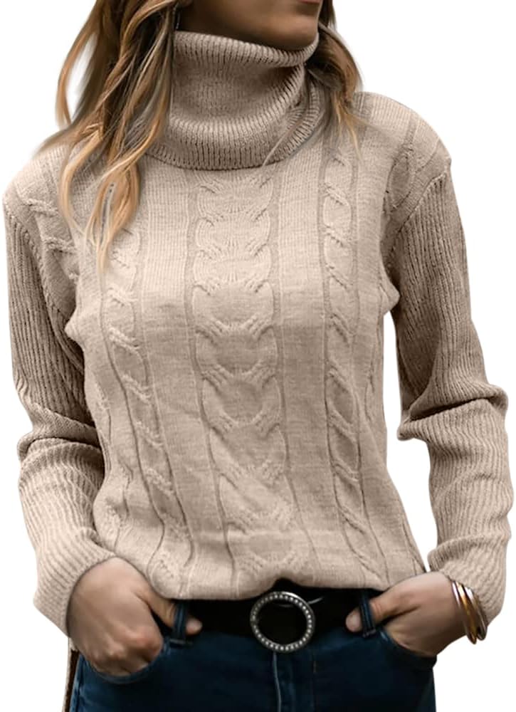615j12Di22L._AC_SL1000_.jpg Womens' Turtleneck Long Sleeve Cable Knit Sweaters - 图片 1