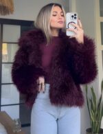 Womens Faux Fur Coat Winter Fluffy Faux Fur Jacket Long Sleeve Lapel Collar Furry Shaggy Parka Coat - 图片 2