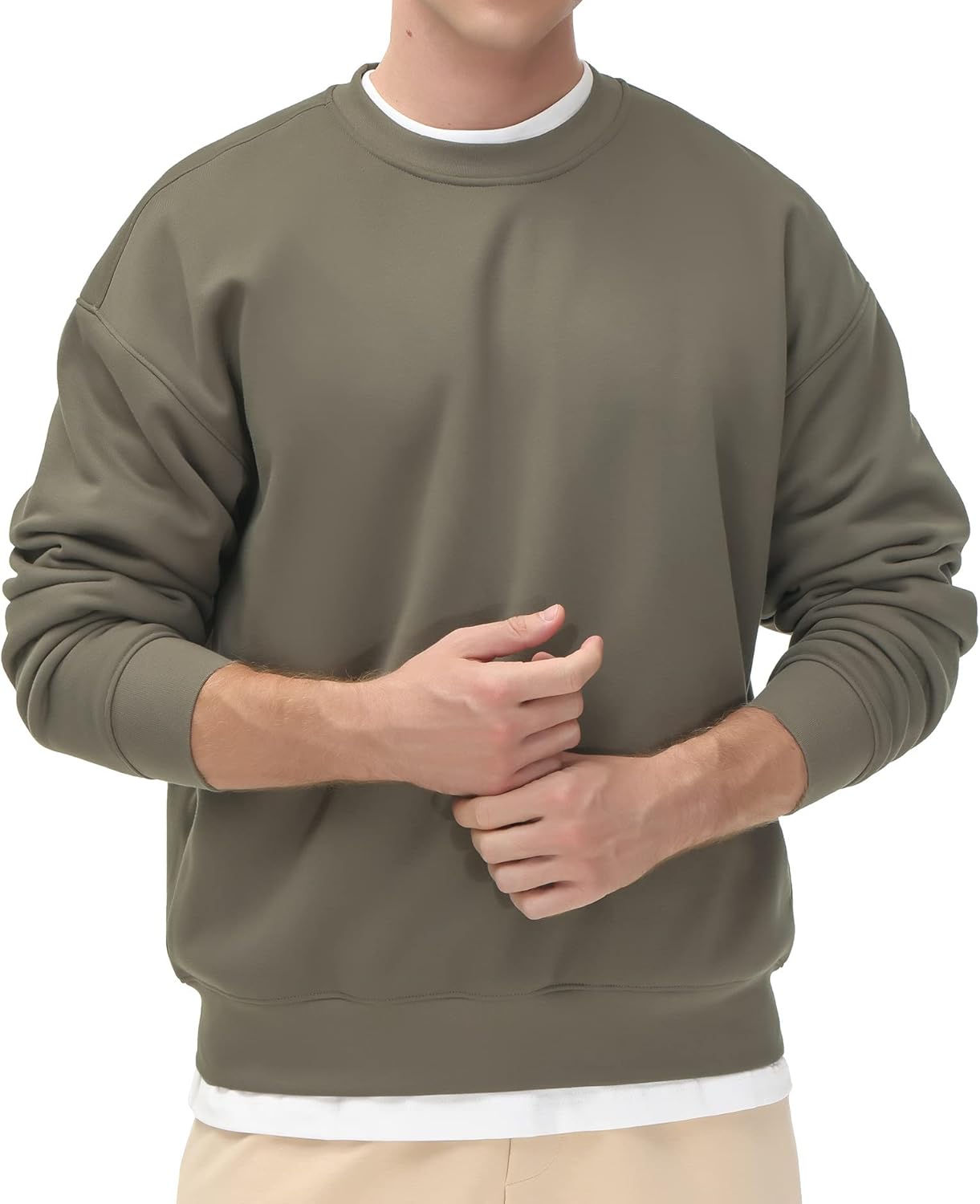 61I3DCEdTML._AC_SL1500_.jpg Men's Fleece Crewneck Sweatshirt Thick Loose fit Soft Basic Pullover Sweatshirt - 图片 1