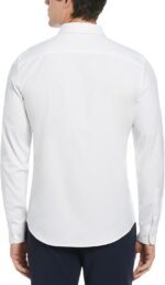 Men Solid Long Sleeve Dress Shirt, Slim Fit, Point Collar, Lightweight Stretch Fabric - 图片 2