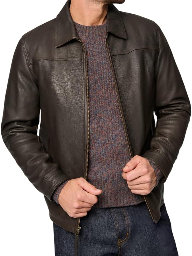61o9jNE5s9L._AC_SX679_.jpg Men's New Black/Brown Lambskin Leather Classic Open Bottom Jacket Motorcycle Vintage Racing Jacket - 图片 1