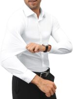 Stretch Men Dress Shirts Long Sleeve Slim Fit Dress Shirts for Men Muscle Fit Wrinkle Free Button Down Shirt - 图片 2