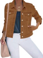 Women's Basic Button Down Stretch Fitted Long Sves Denim Jean Jacket