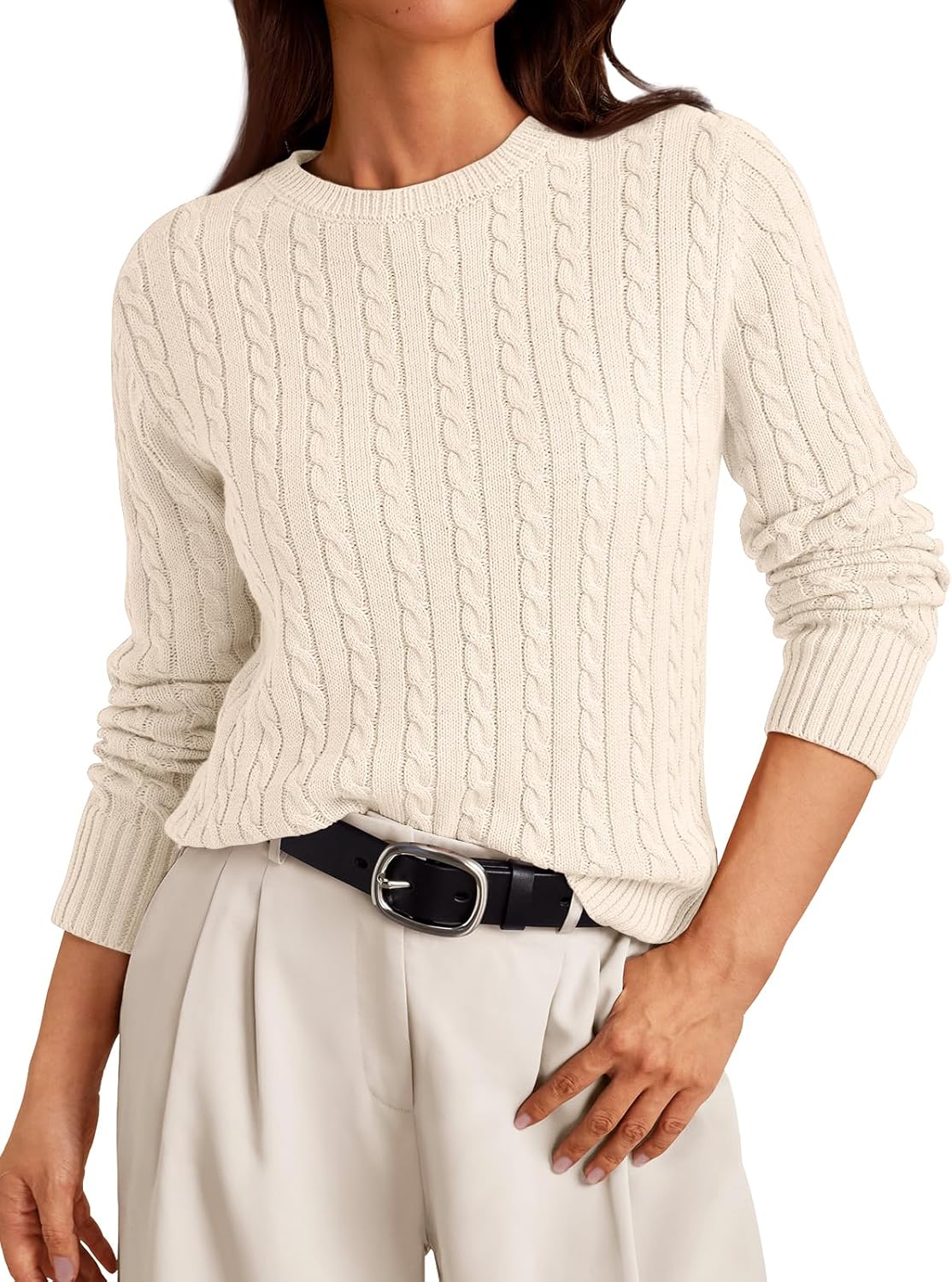 71-XwJZDG5L._AC_SL1500_.jpg Womens Lightweight Cable Knit Soft Business Casual Trendy Classic Pullover Sweaters Fall Outfits - 图片 1