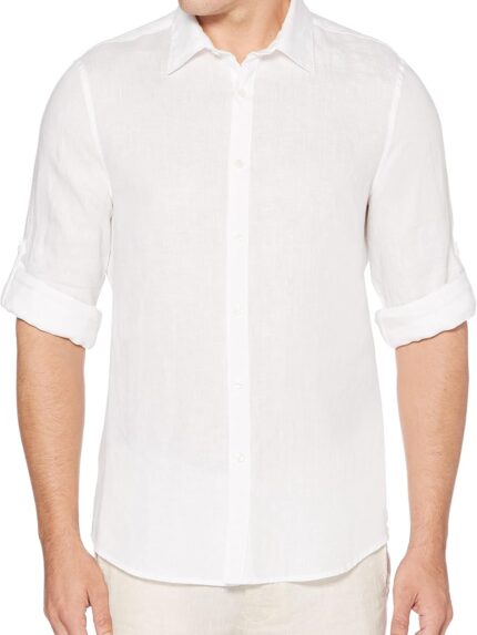 Men Roll Sleeve 100% Linen Button-Down Shirt (Size X-Small - 5X )