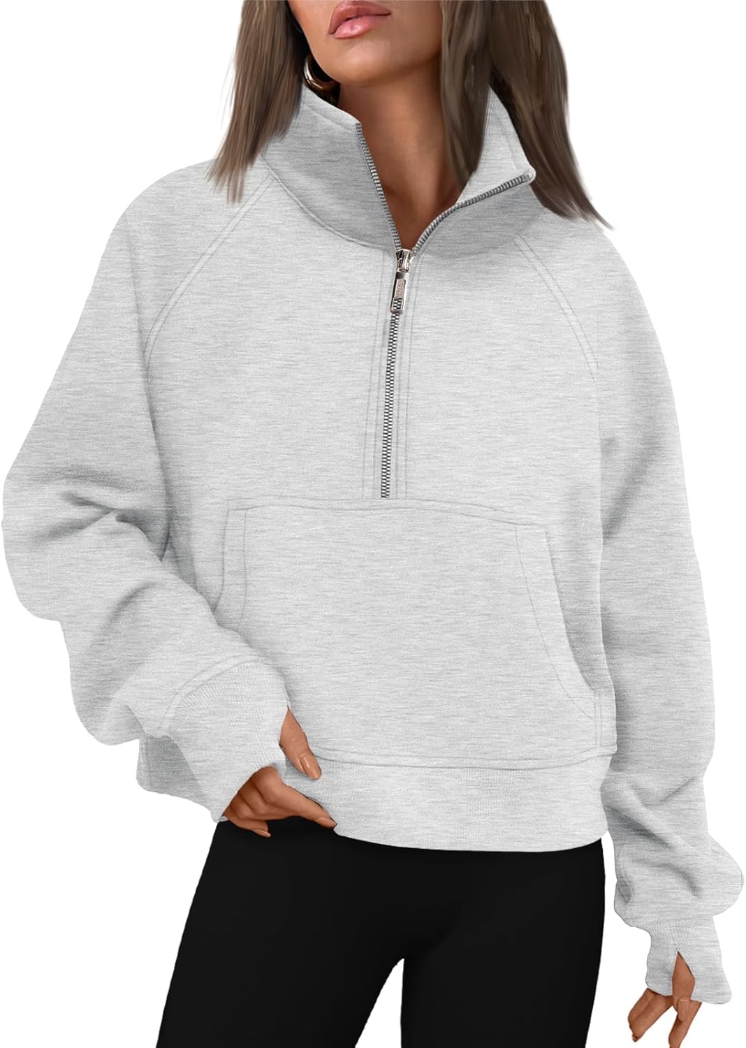 71CNWGuLdHL._AC_SL1500_.jpg Womens Sweatshirts Half Zip Cropped Pullover Fleece Quarter Zipper Hoodies Fall Fashion Outfits Clothes - 图片 1