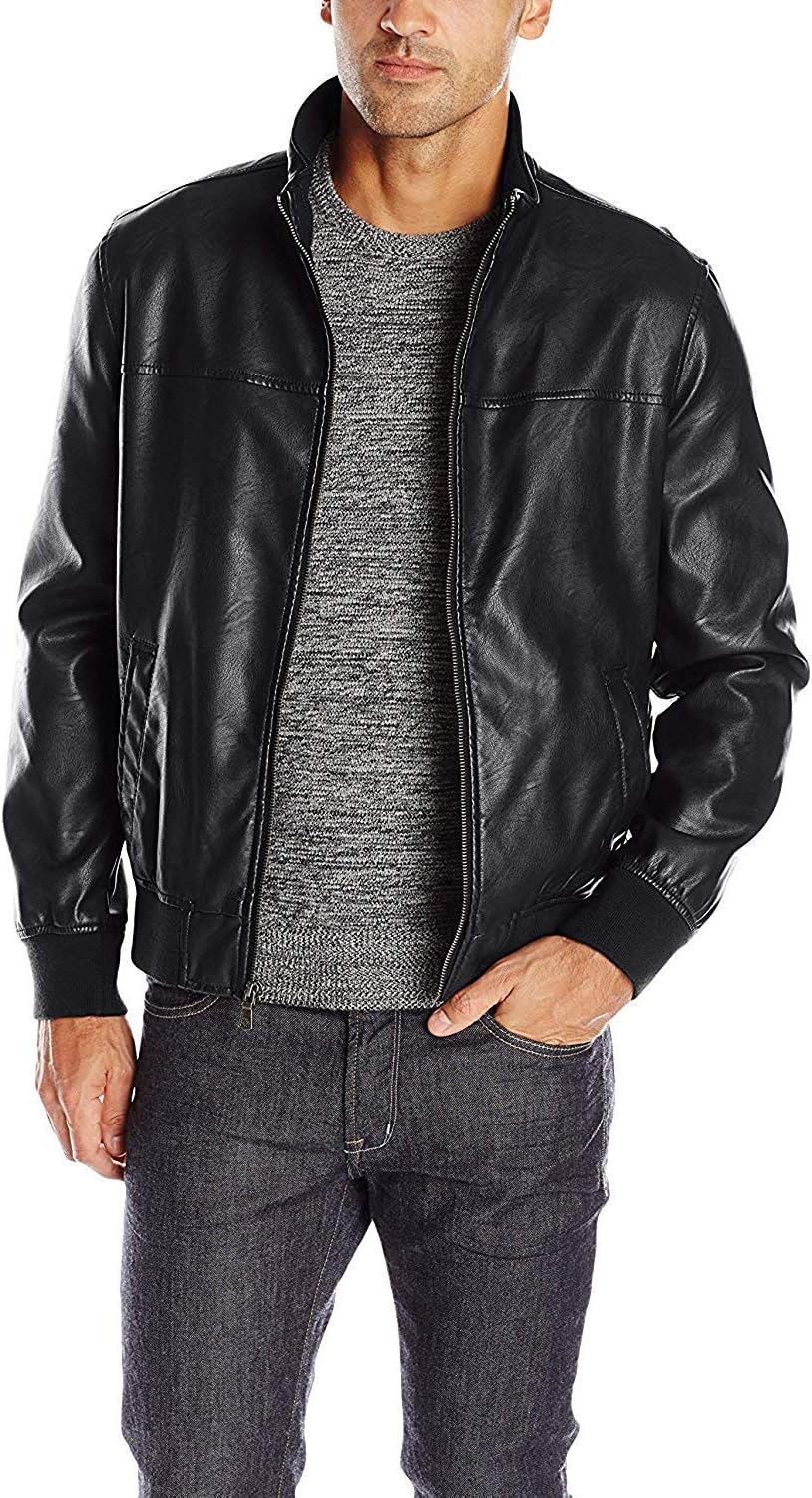 71DacmKk2IL._AC_SL1500_.jpg Men's Faux Leather Bomber Jacket - 图片 1