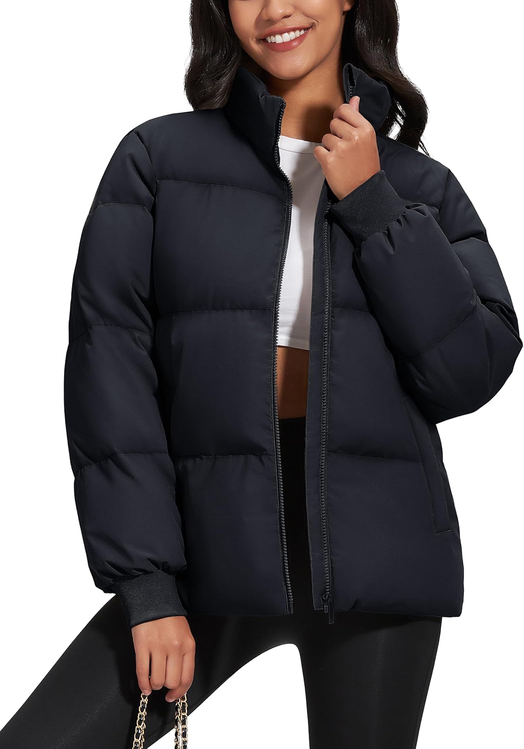 71EXJGiMREL._AC_SL1500_.jpg Women's Winter Down Puffer Jackets Stand Collar Zip Up Water Resistant Warm Padded Quilted Coat with Pockets - 图片 1
