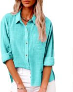 Button Down Shirts for Women Gauze Cotton Long Sleeve Shirt Collared Plus Size Blouses  Summer Linen Tops Clothing - 图片 2