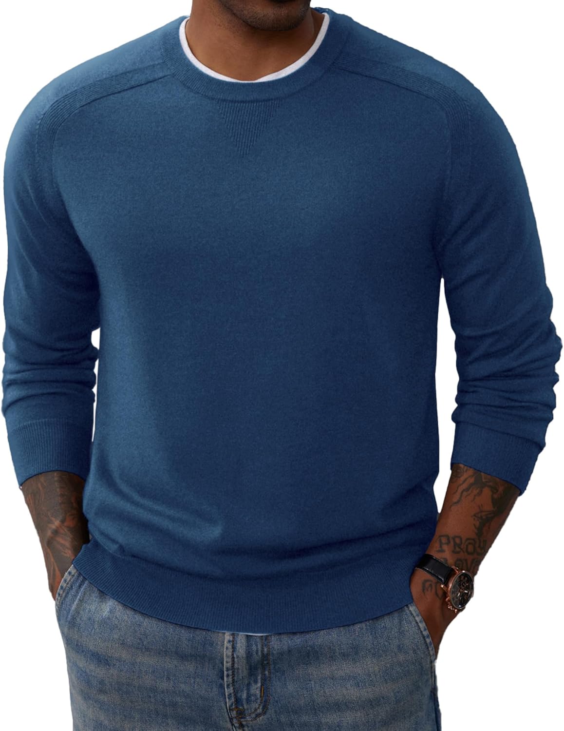 71RElfxuuL._AC_SL1500_.jpg Men's Crewneck Sweaters Casual Crew Neck Sweatshirt Wool Blend Knit Pullovers - 图片 1