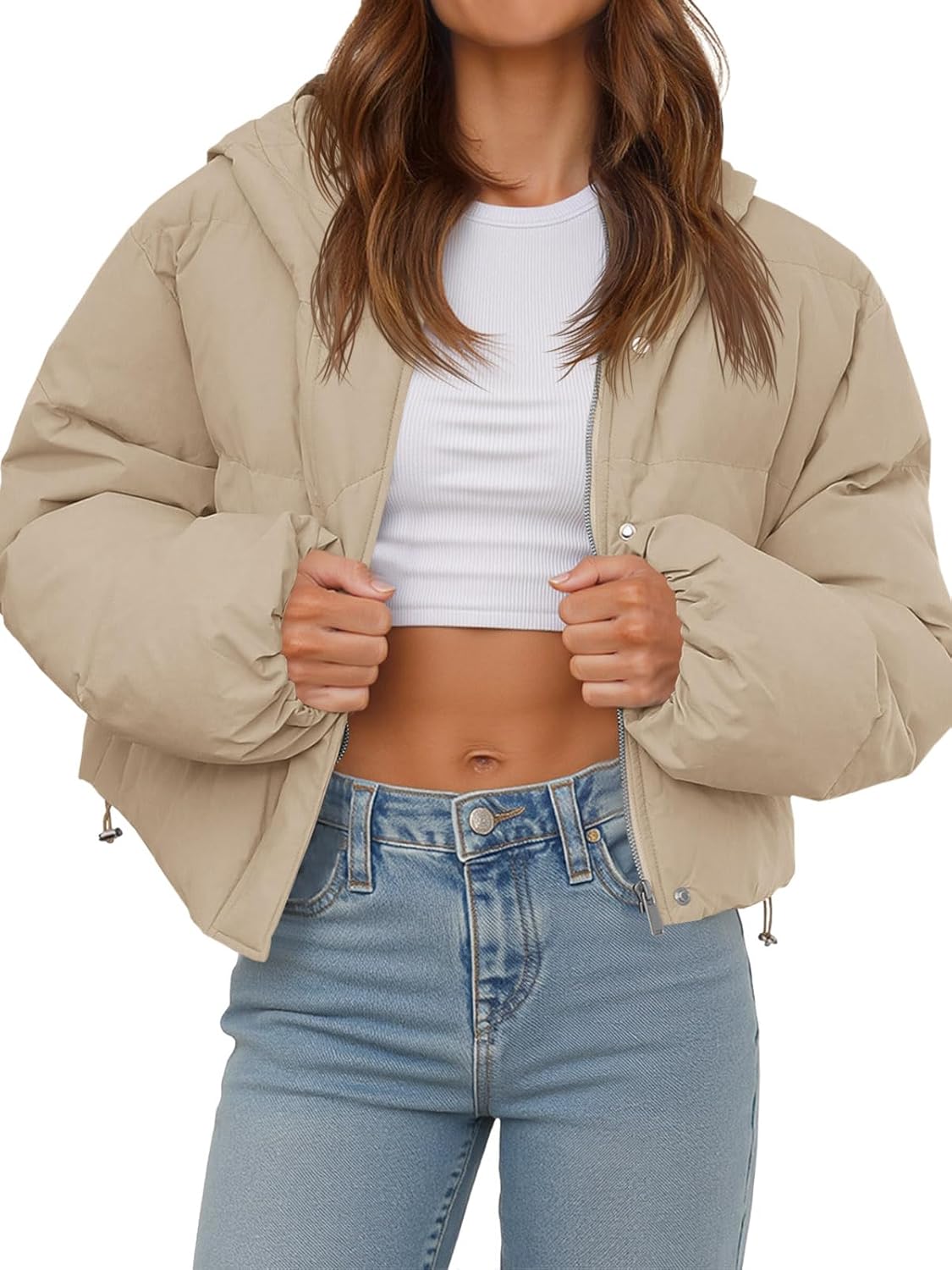 71TNO-rF8UL._AC_SL1500_.jpg Women's Cropped Puffer Jacket Casual Winter Hoodie Baggy Short Down Coats with Pockets - 图片 1
