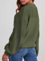 Women's Casual Long Sleeve Sweaters Loose Crewneck Knit Solid Pullover Sweater Jumper Tops - 图片 2