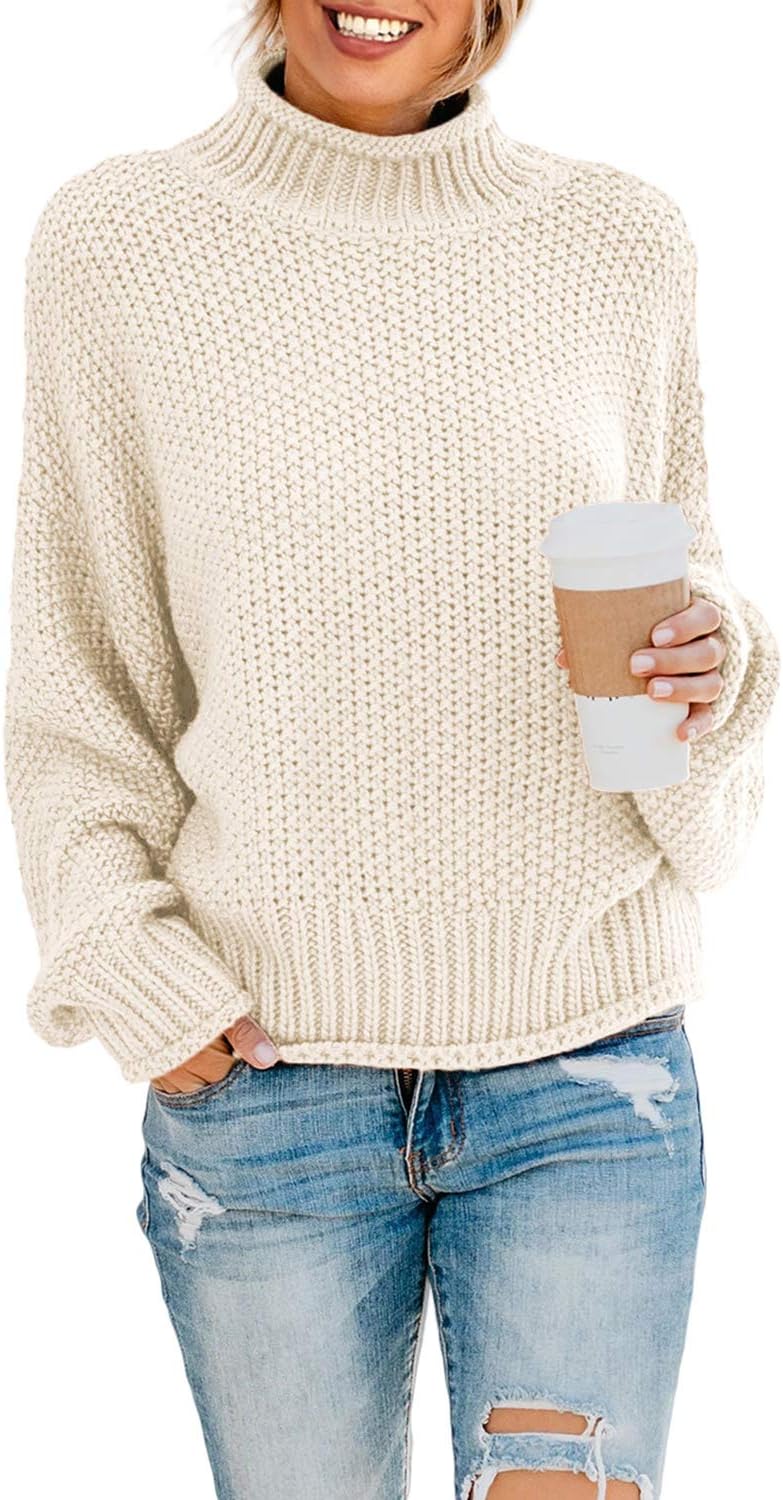 71ae2CCeqL._AC_SL1500_.jpg Womens Winter Fall Solid Turtleneck High Neck Balloon Long Sleeve Sweaters Pullover Outerwear - 图片 1