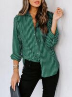 Womens Button Down Shirts Cotton Striped Dress Shirt Long Sleeve Collared Office Work Blouses Tops - 图片 2