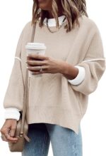 Womens Oversized Sweaters Fall  Fashion Clothes Trendy Batwing Sleeve Colorblock Striped Knit Pullover Tops - 图片 2