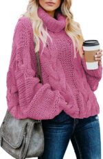 Womens  Winter Fall Solid Turtleneck High Neck Balloon Long Sleeve Sweaters Pullover Outerwear - 图片 2