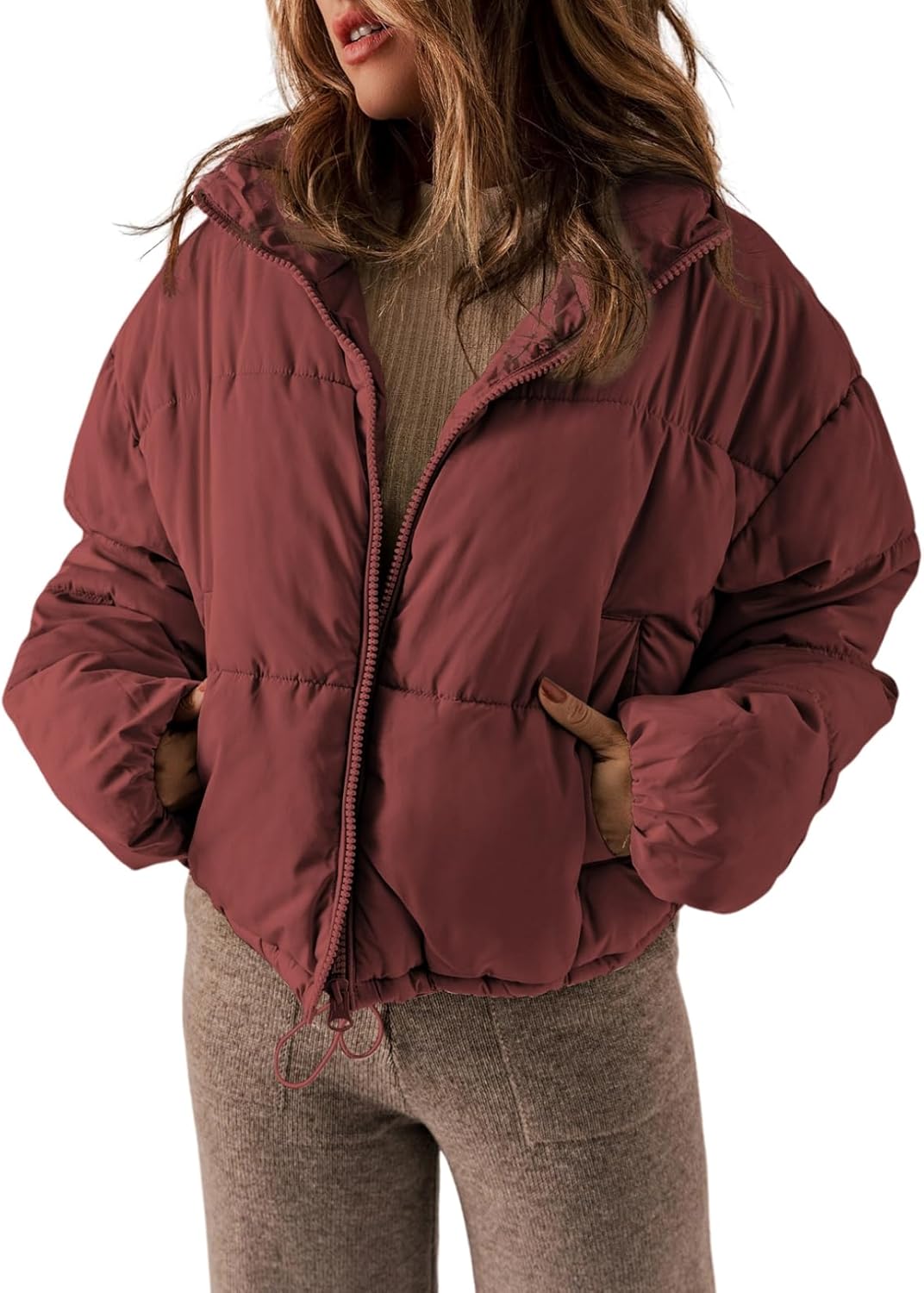 71k06qVJfcL._AC_SL1500_.jpg Women Winter Quilted Jackets Long Sleeve Full Zip Puffer Jacket Coats with Pockets - 图片 1