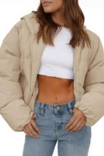 Women's Cropped Puffer Jacket Casual Winter Hoodie Baggy Short Down Coats with Pockets - 图片 2