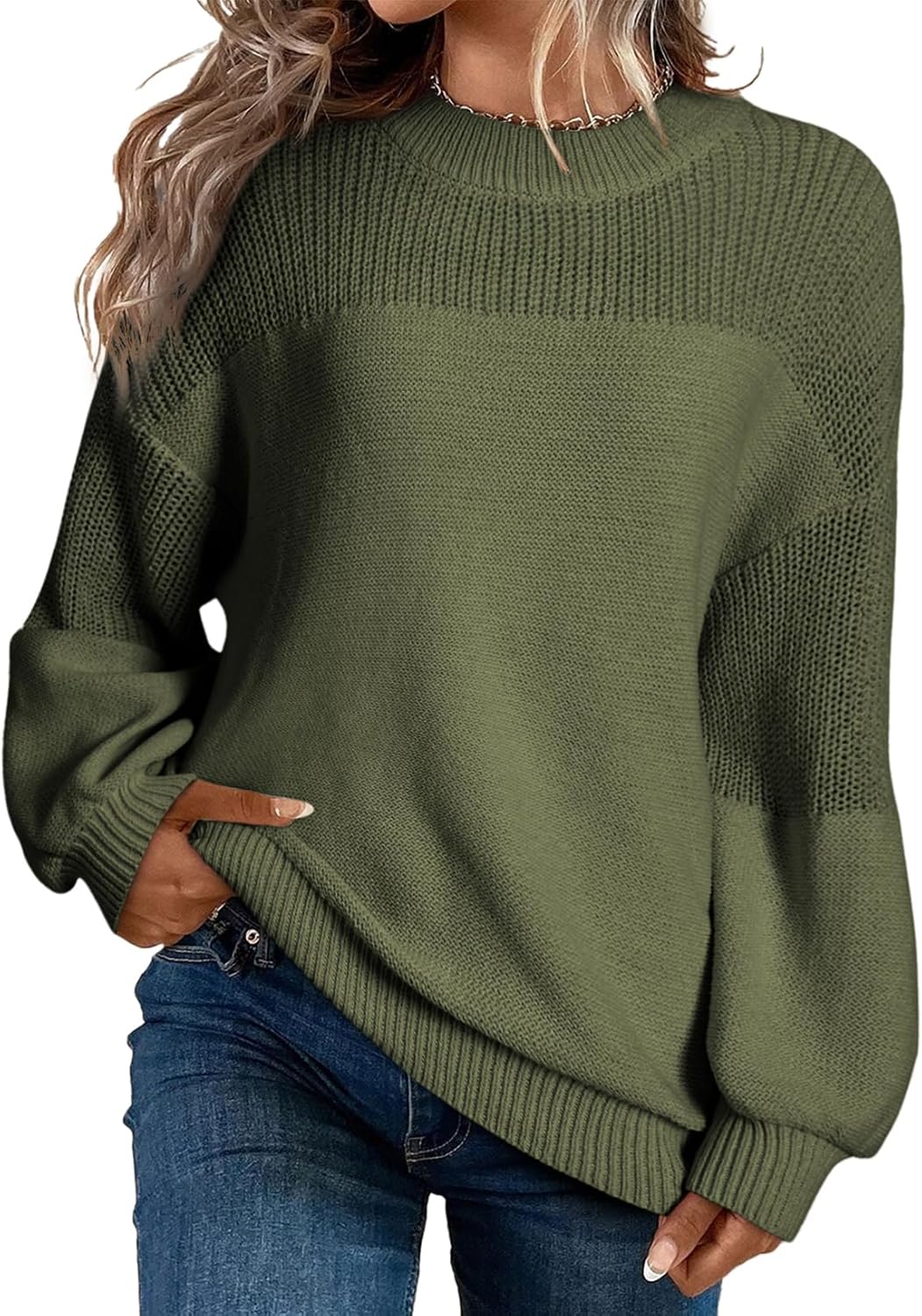 71q7er5XI-L._AC_SL1500_.jpg Women's Casual Long Sleeve Sweaters Loose Crewneck Knit Solid Pullover Sweater Jumper Tops - 图片 1
