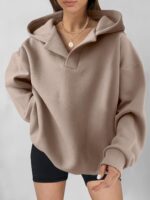 Womens Oversized Hoodies V Neck Sweatshirts Fleece Long Sleeve Pullover Y2K Clothes  Fall Trendy Outfits - 图片 2