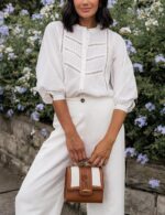 Women's Button Down Shirts Lace Blouses Bracelet Sleeves Round Neck Loose Pleated Cotton Tops - 图片 2