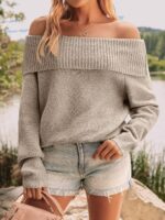 Womens Off The Shoulder Sweater Oversized Batwing Sleeve Loose Pullover Sweaters Tops - 图片 2