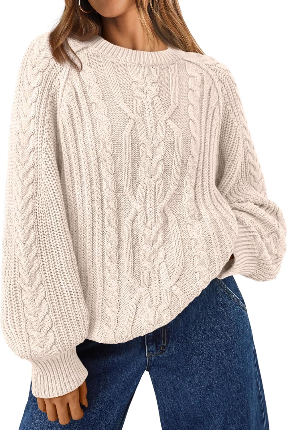 81JbnZdw4GL._AC_SL1500_.jpg Women's Oversized Cable Knit Crewneck Fall Pullover Sweaters - 图片 1