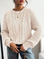 Women's Oversized Cable Knit Crewneck Fall Pullover Sweaters - 图片 2