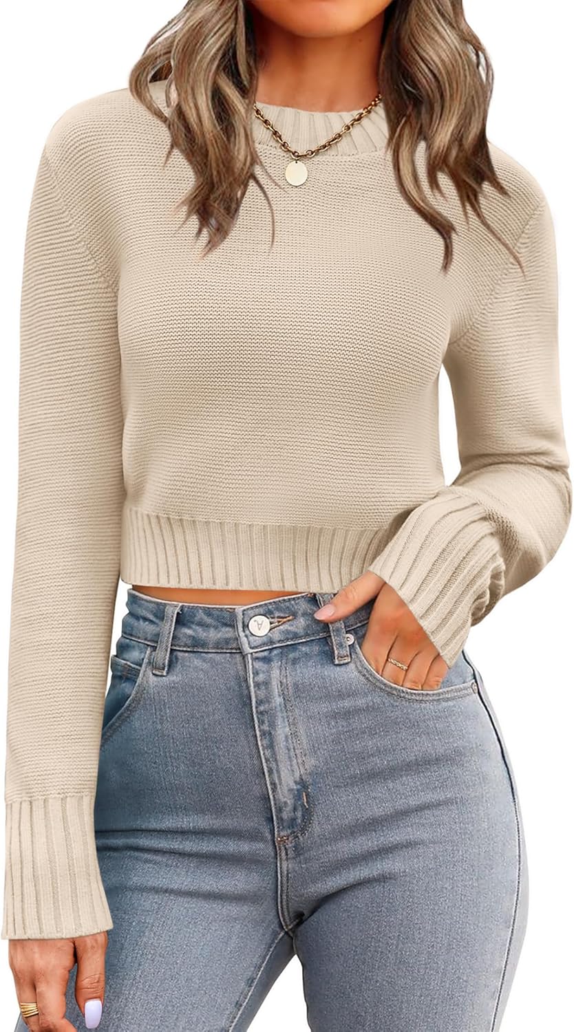 81Ldp4RoEYL._AC_SL1500_.jpg Women's Fall Crewneck Cropped Sweater Trendy Long Sleeve Ribbed Knit Pullover Jumper Tops - 图片 1