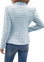 Women's Spring Tweed Blazer Plaid Fashion Slim Fully-Lined Double-Breasted Casual Work Jacket with Pockets - 图片 2