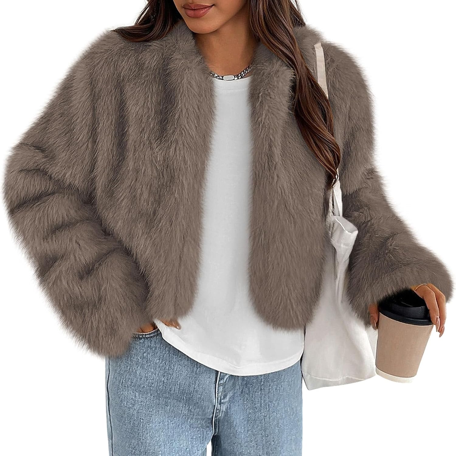 81OP88emPCL._AC_SL1500_.jpg Womens Winter Coats Fluffy Cropped Faux Fur Jacket Long Sleeve Open Front Shaggy Outerwear Trendy Clothes - 图片 1