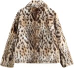 Women's Faux Fur Crop Jacket Long Sleeve Lapel Winter Warm Fluffly Leopard Pure Color Sherpa Coat - 图片 2
