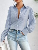 Womens Shirts Button Down Printed Lantern Long Sleeve Blouse Fashion Casual Tops - 图片 2