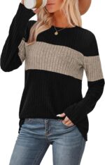 Womens Sweaters Trendy Color Block Tops Long Sleeve Shirts Fall Outfits Early Fall Fashion  Winter Clothing - 图片 2