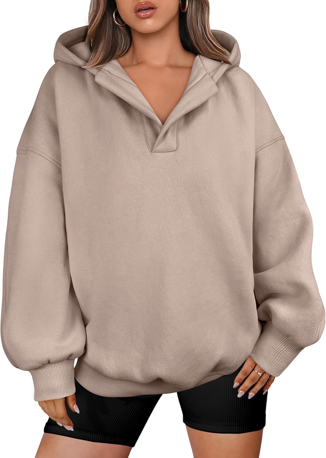 81zeJIMF5L._AC_SL1500_.jpg Womens Oversized Hoodies V Neck Sweatshirts Fleece Long Sleeve Pullover Y2K Clothes Fall Trendy Outfits - 图片 1